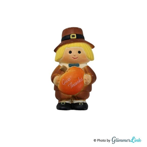 Enesco Jewelry - Vintage 1985 ENESCO Give Thanks Pilgrim Pumpkin Thanksgiving Plastic Brooch